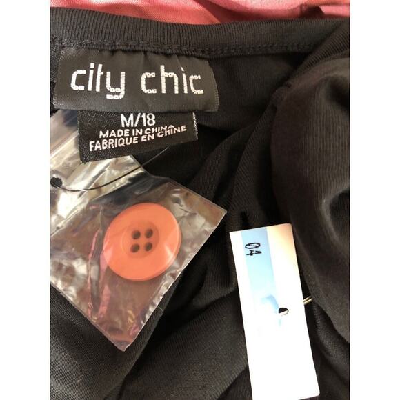 City Chic Uptown Dress Short Sleeve Paperbag Belted Colorblock Black Pink NWT 18 - Picture 5 of 8